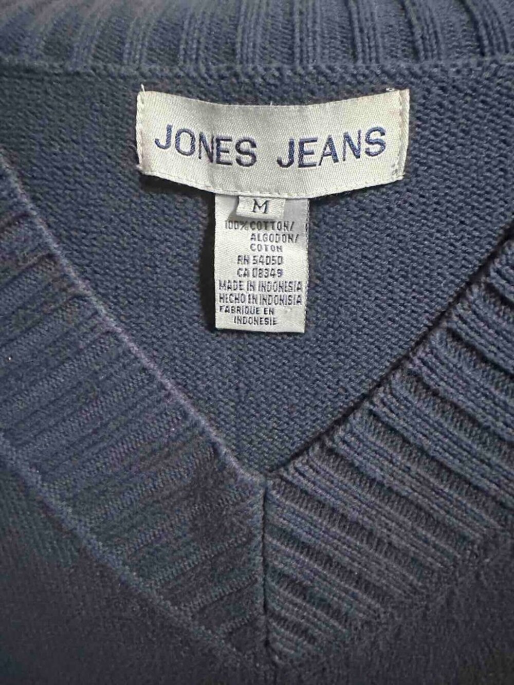Oversized JonesJeans NavyBlue Cotton Fisherman Slouchy Sweater VNeck EUC Vintage